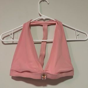 Dolls Kill Pink Halter Bralette with Jewel Accent